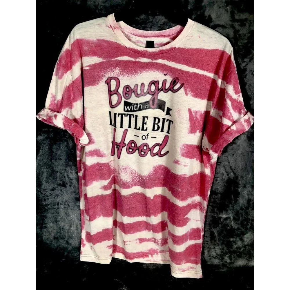 Bougie With A Little Bit Of Hood Women’s T-Shirt Tie Dye Bleached Extra Large - Picture 2 of 11